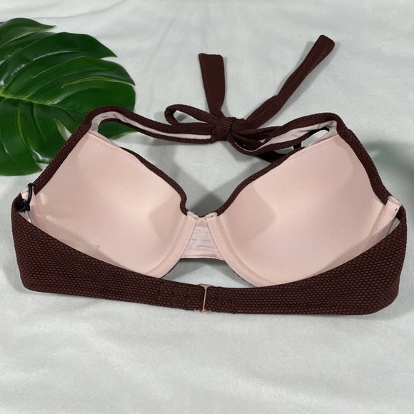 NWT Shade & Shore [ 36B ] Lift Pique Textured Halter Bikini Top Brown‎ - Picture 8 of 12